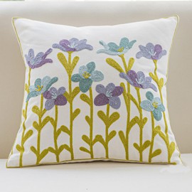 Urban Funk Collective - Pack of 2 Embroidered Decorative Throw Pillow Cover 18x18 Inch Farmhouse Floral Pillowcase for Living Room Sofa Bed (Purple Blue)