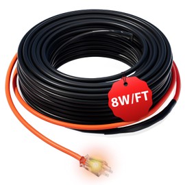 HEATIT 8PLSR Intelligent Commercial Grade Self-Regulating Heat Cable, Frost Protection for Water Pipes and Snow Melting on Roofs,12 Ft Cable, 120V, 8 Watts/Ft