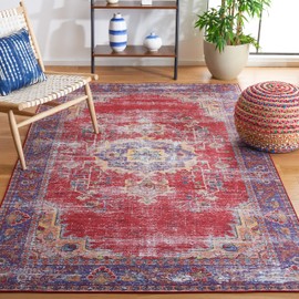 SAFAVIEH Washable Rug Tucson Collection - 3' x 5', Red & Navy, Slip Resistant, Ideal for High Traffic Areas in Entryway, Living Room, Foyer, Bedroom (TSN161Q-3)
