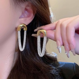 Vacaonio Boho Layered Tassel Chain Earrings Two Tone Chain Drop Earrings Long Chain Dangle Earrings Gold Silver Fringe Chain Earrings Jewelry for Women