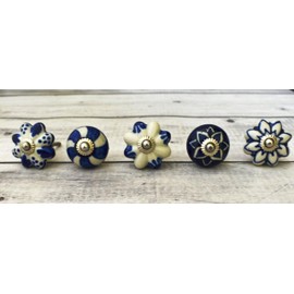 ARTISNO Blue & White Ceramic Knobs Kitchen Cabinet Drawer Knobs Hardware Knobs Handmade Knobs Cabinet Knobs Ceramic Door Knobs. Set of 10