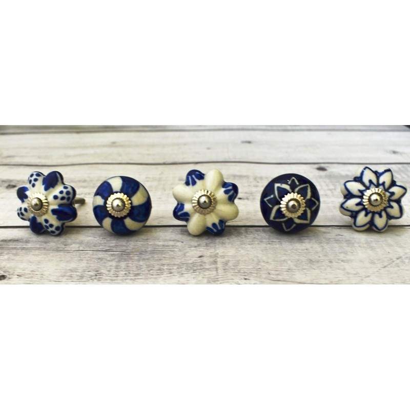 ARTISNO Blue & White Ceramic Knobs Kitchen Cabinet Drawer Knobs