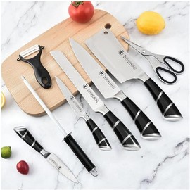 MDHAND 9-Piece Kitchen Knife Set with Acrylic Block, Non-Stick High Carbon Stainless Steel, Sharp Blades for Meat, Slicing, Chopping, Ideal Gift for Women - Color: pink