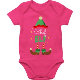 Geschenk mit Namen personalisiert by Shirtracer - Baby Bodysuit Boy Girl - Christmas Gifts - Boss Elf with Desired Text I Christmas Elf I Christmas Motif, 7 Fuchsia