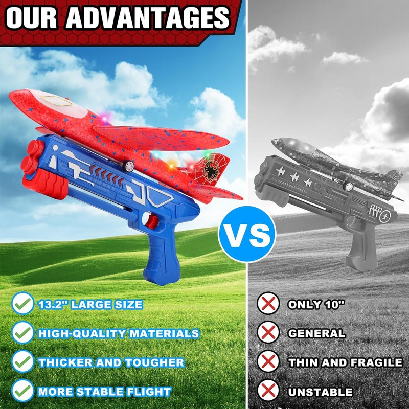 Foam Glider Launcher Toy, Kids Outdoor Flying Airplane Set, 13.2''