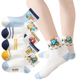 Buffydeer Kids' Socks, Baby Socks, Cotton Socks, Boys and Girls, Set of 5 Pairs for Babies, Cute, Kindergarten, School, Mesh, Breathable, Car pattern, XL