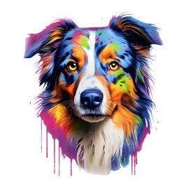 GRAZDesign Wall Sticker Dog Australian Shepherd Colourful Cool Wall Sticker for Teenager's Room, Children's Room, Living Room Wall Sticker - 59 x 50 cm
