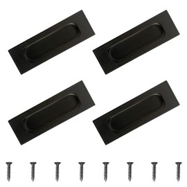 MOROBOR Cabinet Pulls, 4 Pack Black Stainless Steel Rectangular Side Hole Flush Pulls Embedded Sliding Door Handle for Drawer Cupboard Wardrob