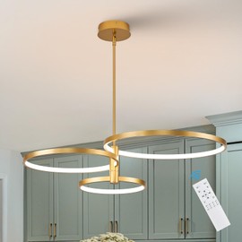 AIRYPHANT LED Ring Chandelier Modern Gold Chandellier for Dining Room 3-Light Dimmable Pendant Light Kitchen Island Contemporary Flush Mount Chandelier for Bedroom Living Room Dining Table Closet