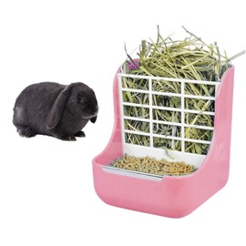 Rabbit Feeder ValueHall Hay Food Bin Feeder Food Hay Feeder Chinchilla Plastic Food Bowl Hay and Food Feeder Bowls Manger Rack for Rabbit Bunny Guinea Pig Chinchilla V11C07 (Pink)