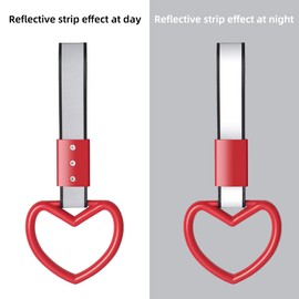 EIOUMAX JDM car Accessories,Heart Reflective Shaped Car Handle Straps,Rear Bumper Warning Rings Exterior Decoration-2pcs(Red)
