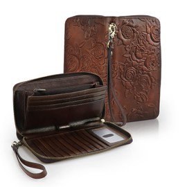 LETEULO Women's Leather Large Clutch Purse with RFID Protection Large Purse Long Wallet with 17 Card Slots, coffee