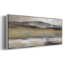 Renditions Gallery Abstract Nature Floater Frame Wall Art Golden Glitery Landscape Horizon Canvas Paintings & Prints Wall Decor for Bedroom Hotel Kitchen - 24"X60" SILVER GAL036
