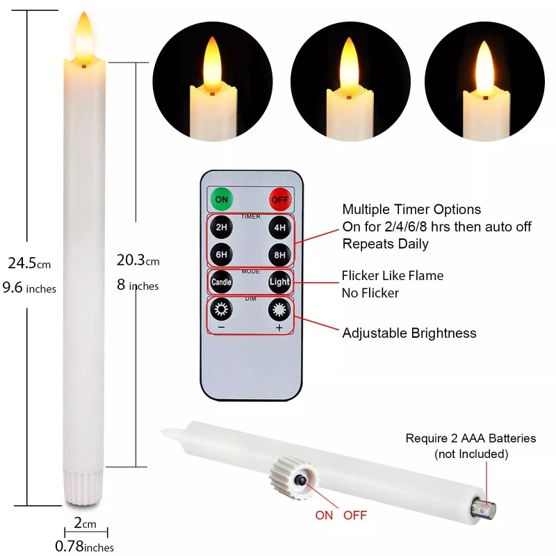 Homemory Remote Control LED Taper Candles 6 Pack Real Wax