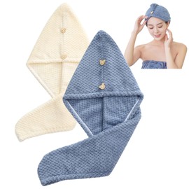 PRETOLE Hair Dry Towel, Dry Cap, Set of 2, Extra Thick, Quick Drying, Super Absorbent, Lightweight, Fluffy, Texture, Super Soft, Hair Care, Hair Towel, Hair Drying, Fluffy, For Long Hair, Hair Turban,