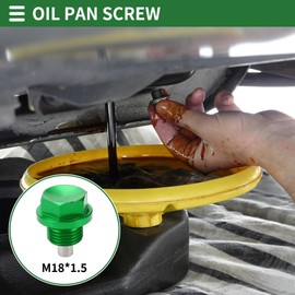 Motoforti Universal Oil Pan Screw Oil Drain Plug Sump Drain Nut Bolt, M18x1.5, Aluminium Alloy, Green, 1 Set