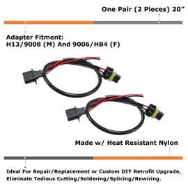 iJDMTOY Pair H13/9008 (Male) to 9006/HB4 (Female) Converter Adapter Socket Wiring Harness Kit