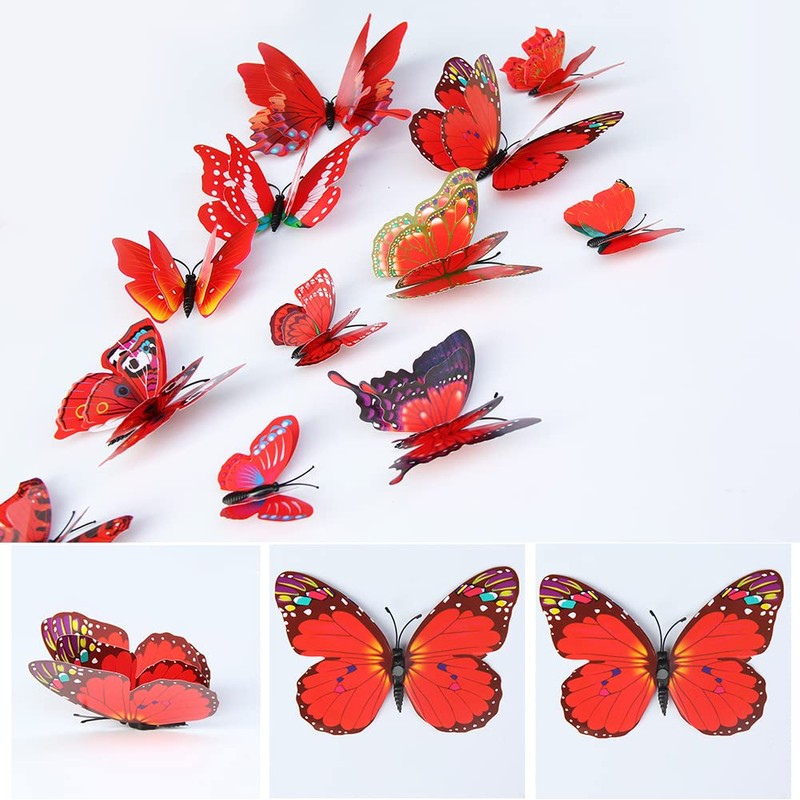 CL-Link 24PCS 3D Butterfly Wall Decals Red Double Layer Butterflies