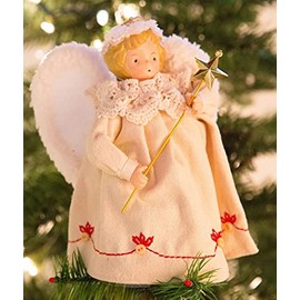 7" Fabric Ornament Rustic Farmhouse Angel Christmas Tree Topper, Ivory Dress and Blonde Hair