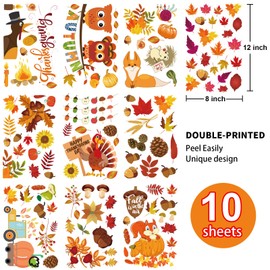 Fall Window Clings for Glass Thanksgiving Clings Decor for Windows Autumn Clings for Windows Fall Window Stickers Thanksgiving Autumn Home Office Decorations for Indoor Outdoor, School Home Supplies