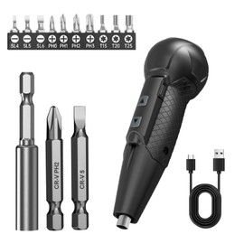XLX 3.7V Cordless Electric Screwdriver Rechargeable portable Mini Rotary Home Gadget，Automatic Manual all in one with LED Light and USB- Type C Charging Cable Black