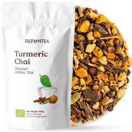 Turmeric Chai Organic 100g (50 Cups) | Ayurveda Herbal Tea with Turmeric, Cinnamon, Ginger, Liquorice and Cocoa REPLANTEA
