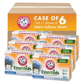 Arm & Hammer Essentials Dryer Sheets Professional, Mountain Rain, Box of 144 Sheets, (Case of 6)