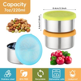Misichao Stainless Steel Food Storage Containers with Lids - Airtight Meal Prep Food Containers for Kitchen & Pantry, Leakproof, Reusable Metal Bento Lunch Box (Blue+Orange+Yellow, 220 ML)