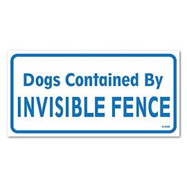 Dogs Contained by Invisible Fence, 12 X 6 Inch, Blue on White, Self-Adhesive Vinyl Sticker