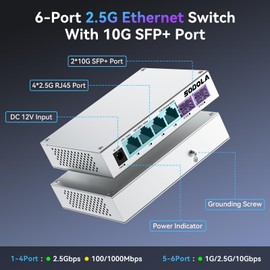 SODOLA 2.5Gb Switch,4 x 2.5G Base-T Ports, 2 x 10G SFP+, Aluminum Alloy Cooling & Magnetic Mounting,2.5 Gigabit Network Switch Fanless Plug & Play, Unmanaged Multi-Gigabit Switch,Lifetime Protection