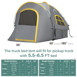 GoHimal Pickup Truck Tent, Waterproof PU2000mm Double Layer for 5.5-6.0 FT Truck Bed, Portable Bed Tent for Camping, Gray