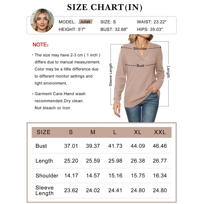 IECCP Women's Jumpers V Neck Long Sleeve Tops Women Solid