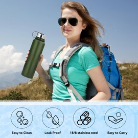 1.5L Metal Water Bottle Stainless Steel Vacuum Flask, Non-Leak Sports Water Bottles Drinks Bottle for Running, Gym, Cycling Multiple Specifications (Green,1.5L (13x3.5 inch))