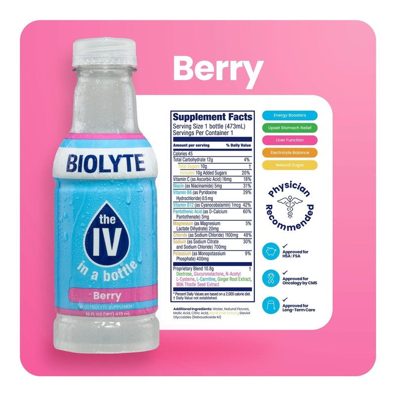 BIOLYTE Electrolyte Drink 16 Fl Oz Pack of 12 Hydration