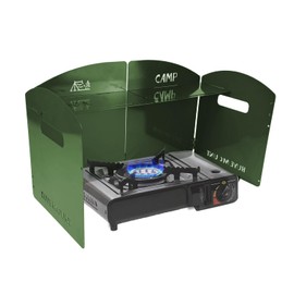 YBTMG Folding Windscreen Camp Stove with Storage Shelf, 4 Plates Steel Gas Stove Windshield with Drawstring Bag for Outdoor Picnic, BBQ, Hiking, Camping, Green