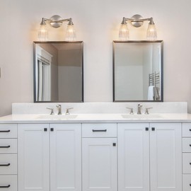 HDDFL Brushed Nickel Bathroom Light Fixture Bathroom Vanity Lighting 2 Lights Modern Glass Wall Scone for Bedroom Bath Living Room Hallway