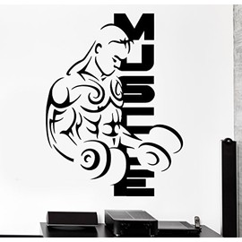 Wall Sticker Sport Muscle Bodybuilding Dumbell Barbell Vinyl Decal (z2988)