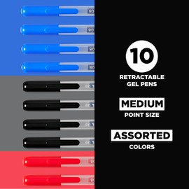 SAKURA Gelly Roll Retractable Gel Pens Colored - Classic Color Set - Medium Point Ink Pen for Journaling, Art, or Drawing - Colored Gel Pens with Black, Blue & Red Ink - 10 Pack