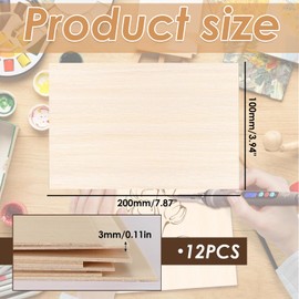 Balsa Wood Craft Sheets for DIY Projects, 12 Pieces, 200x100x3mm, Natural Color