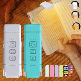2-Pack Reading Light with 6 Bookmark, Rechargeable Book Light for Reading at Night in Bed, with 3 Colors &5 Brightness Adjustable Eye Care, 30/60-min Timer for Kids Night Book Reading Lovers