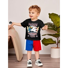 JNC Boys 4th of July Shirt Kids American Flag T-Shirt Freedom Eagle Graphic Toddler Patriotic Tee Clothes 2025 Black (6-7 Years)