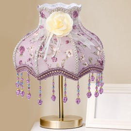 UKCOCO European Style Cloth Lace Lampshade with Beads Vintage Lamp Shade Large Scallop Dome Lamp Shade for Living Room Bedroom