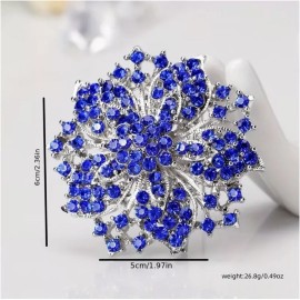 Unbranded Pinwheel Flower Brooch with Cobalt Blue Crystals Silver Tone
