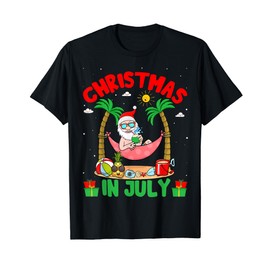 Summer Christmas in July - Tropical Santa Surfing Hawaiian T-Shirt