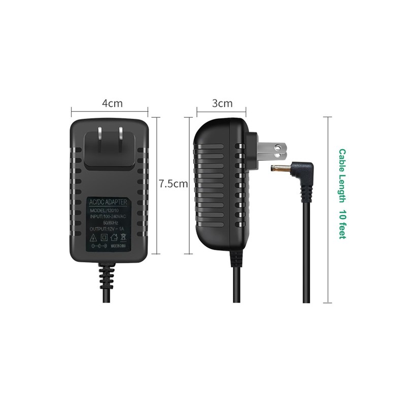 10 FT 12V 1A Power Supply Cord Charger, AC DC