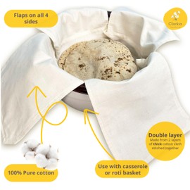 Clarkia Cotton Double Layer Roti Clothes Wrap with Flaps Muslin Cloth for chapati for hot case Kitchen Chapati Cloth wrap roti Cloth (Standard, 2)