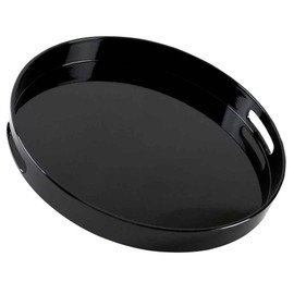 10 Strawberry Street 13.5" Lacquer Round Serving Tray with handles, Black