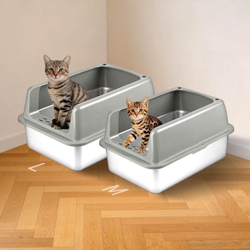 Kirecoo 2 Pack Stainless Steel Litter Box with Lid, Medium