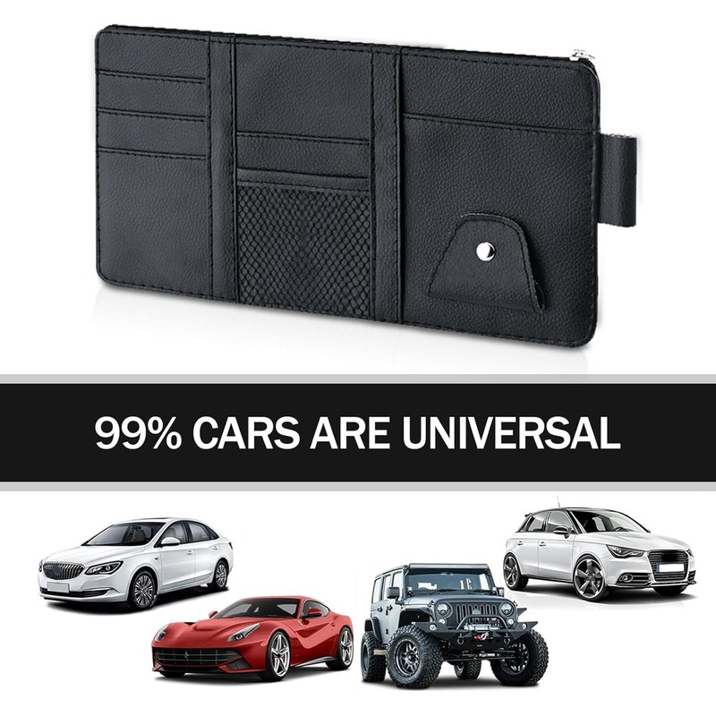 Soft Leather Sunglasses Case with Car Sun Visor Organizer, Auto