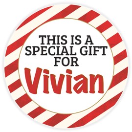 This is a Gift for Vivian - 10 Pack Circle Stickers 3 Inch - Candy Cane Merry Christmas Gift Tag Present Tree Holiday Custom Name Santa Claus
